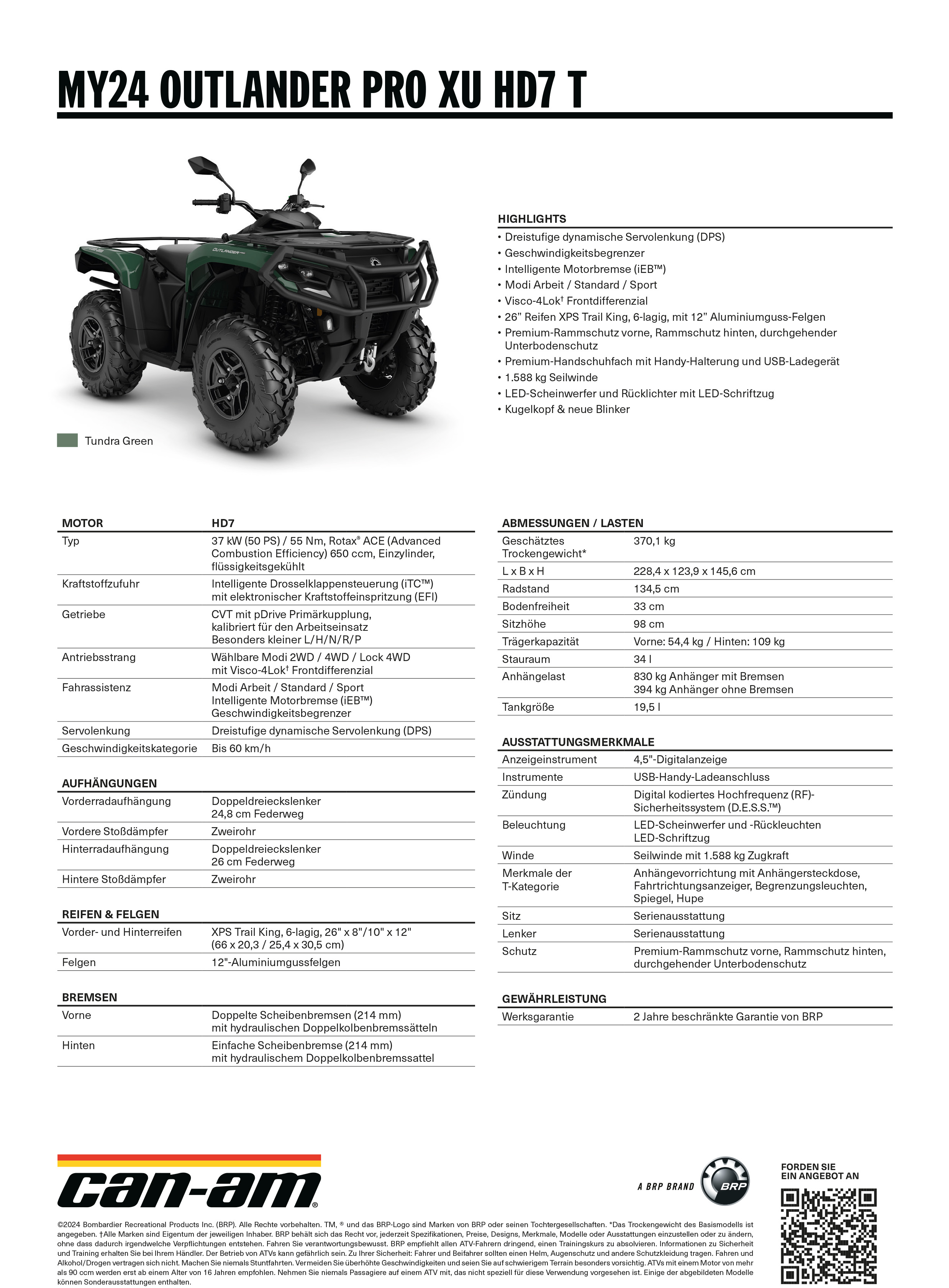 2024 BRP CanAm Outlander Pro XU T HD7 Watzinger Power